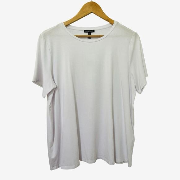 Eileen Fisher Viscose Crew Neck Tee Shirt Size L White Minimalist Closet Staple - Picture 1 of 4